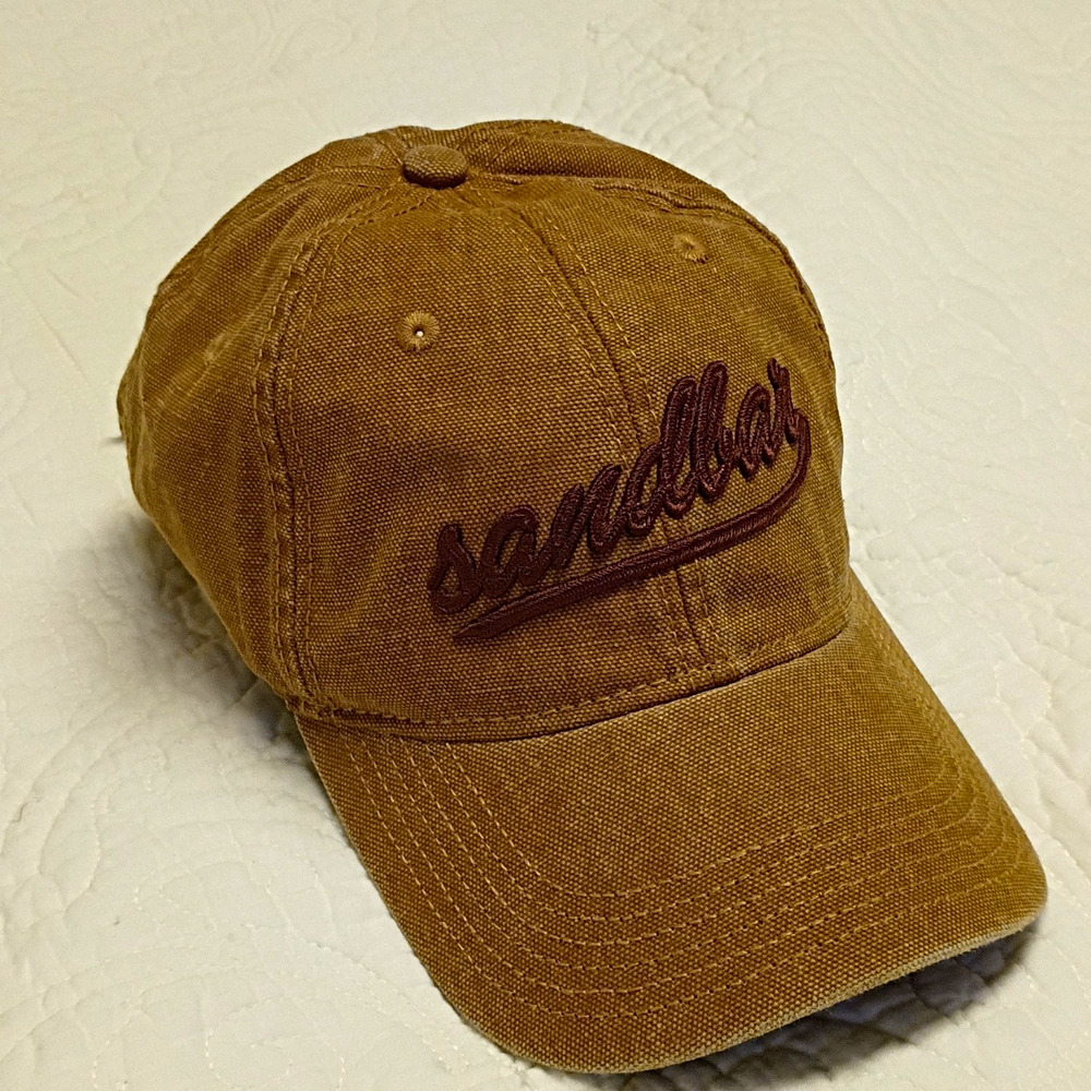 Legacy 92 Sandbar Cursive Script Washed Canvas Beach Hat Tan Brown Strapback